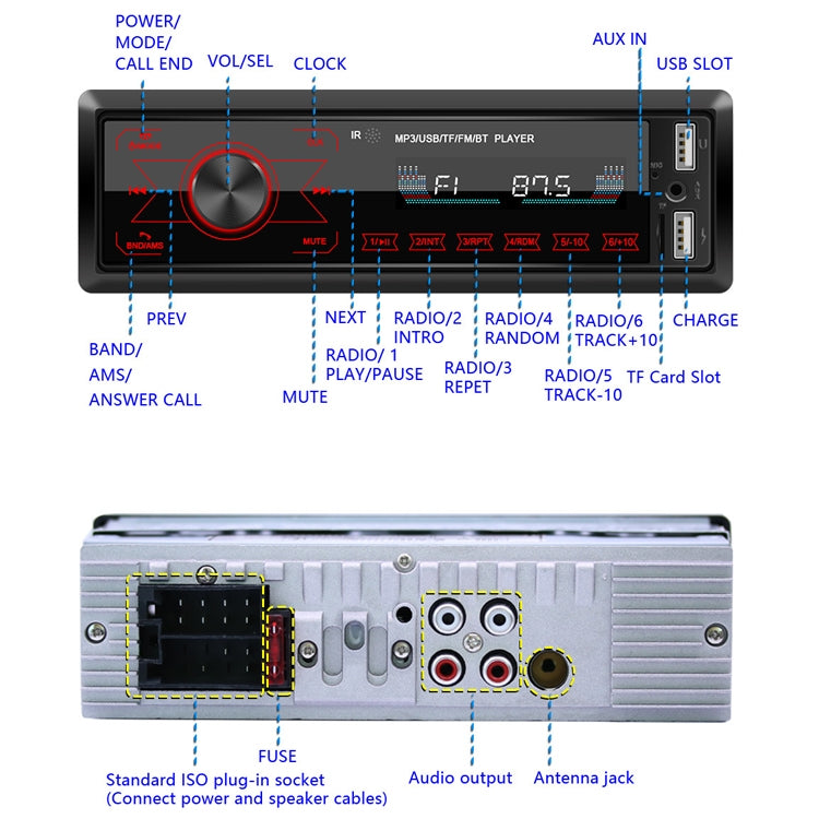 A2818 Car Bluetooth Speakerphone Car MP3 Player Function Touch Double U Disk Colorful Lights Radio, Specification: Standard+16G Memory Card - In Car by buy2fix | Online Shopping UK | buy2fix