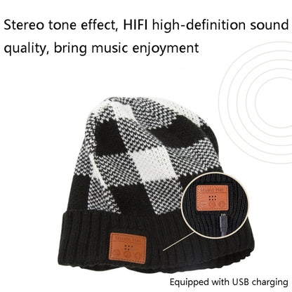 M3-BL Bluetooth LED Music Headset Hat Lady Warm Night Lighting Hat(Black White) - Smart Wear by buy2fix | Online Shopping UK | buy2fix
