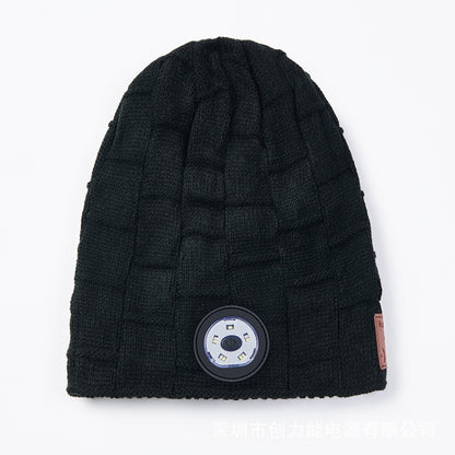 RG5-BL Bluetooth LED Lighting Music Knit Hat Plus Velvet Night Running Lamp Hat(Black) - Smart Wear by buy2fix | Online Shopping UK | buy2fix