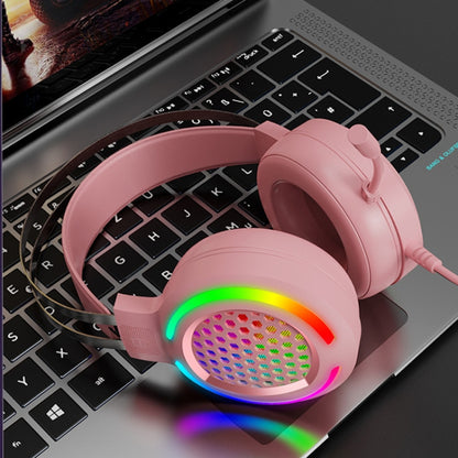 FOREV G99 USB RGBHead-Mounted Wired Headset With Microphone, Style: Standard Version  (Colorful Light Pink) - Multimedia Headset by FOREV | Online Shopping UK | buy2fix