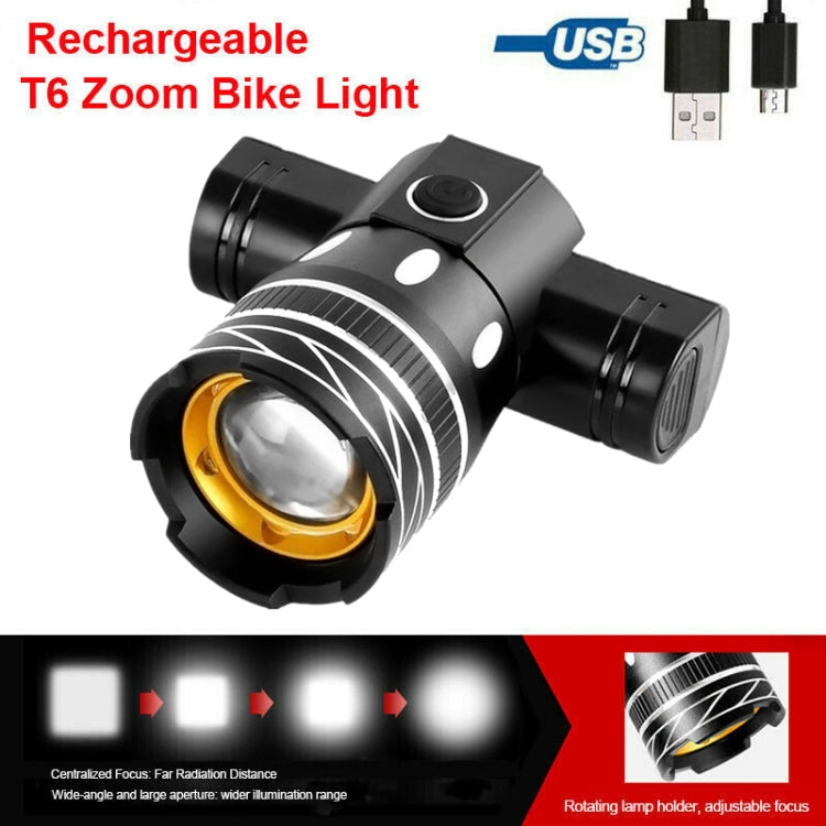 7602 LED USB Charging Telescopic Zoom Bicycle Front Light, Specification: Headlight +11034 Taillight - Headlights by buy2fix | Online Shopping UK | buy2fix