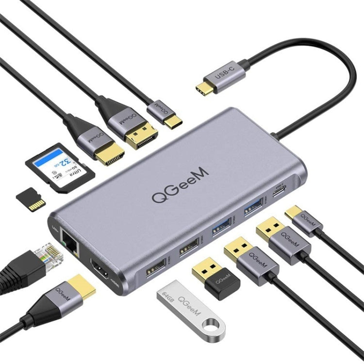 QGeeM 12 In 1 Triple Display 4K Type-C Extension HUB Adapter Support HDMI(QG-UH12-H) - USB HUB by QGeeM | Online Shopping UK | buy2fix