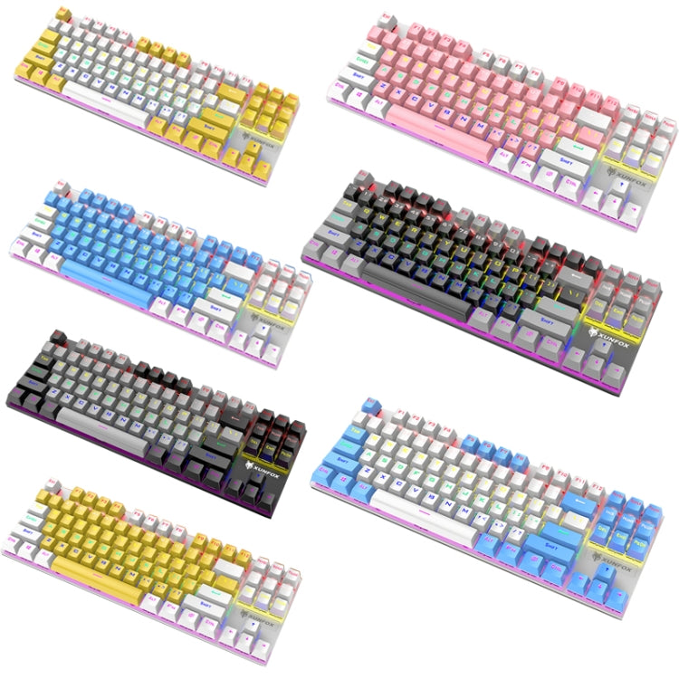 XUNFOX K80 87 Keys Wired Gaming Mechanical Illuminated Keyboard, Cable Length:1.5m(Yellow White) - Wired Keyboard by XUNFOX | Online Shopping UK | buy2fix