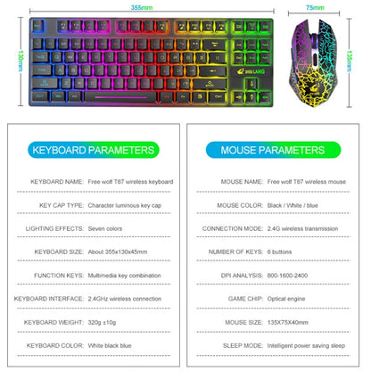 ZIYOU LANG T87 Gaming Luminous Wireless Keyboard and Mouse Set(Black) - Wireless Keyboard by ZIYOU LANG | Online Shopping UK | buy2fix