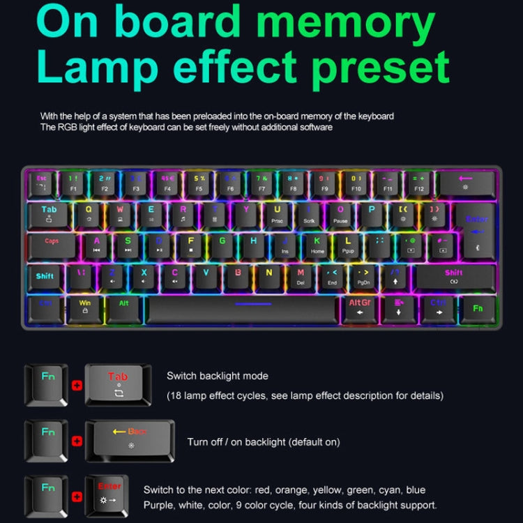 ZIYOU LANG T60 62-Key RGB Luminous Mechanical Wired Keyboard, Cable Length:1.5m(Black Tea Shaft) - Wired Keyboard by ZIYOU LANG | Online Shopping UK | buy2fix