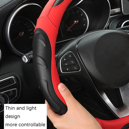 Leather Carbon Fiber Stitching Car Steering Wheel Set, Diameter: 38cm(Black White Round) - In Car by buy2fix | Online Shopping UK | buy2fix