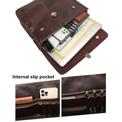 Men Retro Cowhide Leather Briefcase Multifunctional Laptop Bag for 15.6 Inch Computer(Coffee) - 15.6 - 17 inch by J.M.D | Online Shopping UK | buy2fix