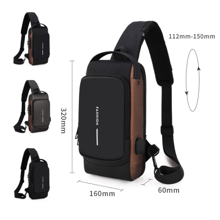 Men Multifunctional Waterproof Password Anti-theft Chest Bag(Black Brown) - Crossbody Bags by buy2fix | Online Shopping UK | buy2fix