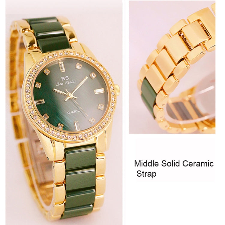 BS Bee Sister FA1629  Vintage Ceramic Rhinestone Ladies Watch(Peacock Green) - Alloy Watches by BS Bee Sister | Online Shopping UK | buy2fix