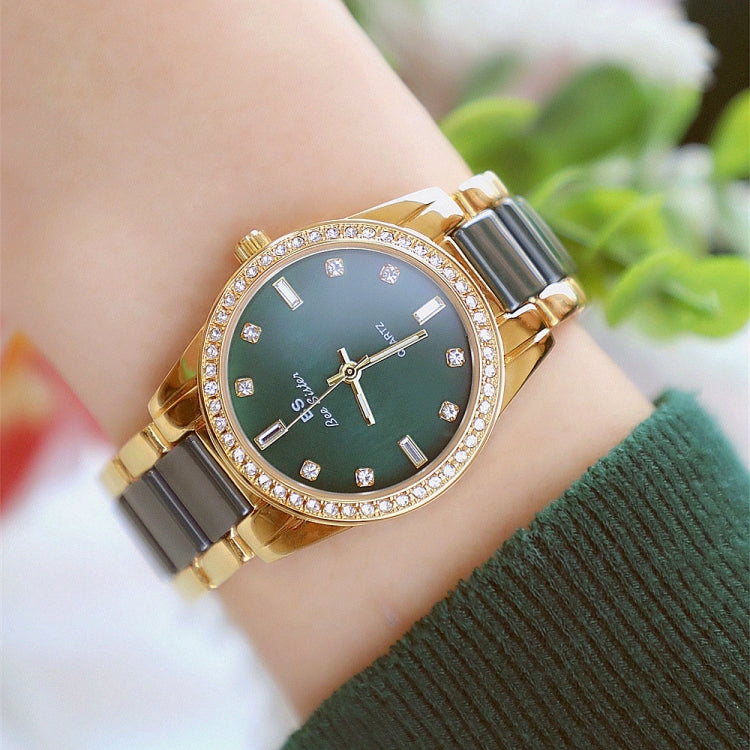 BS Bee Sister FA1629  Vintage Ceramic Rhinestone Ladies Watch(Peacock Green) - Alloy Watches by BS Bee Sister | Online Shopping UK | buy2fix