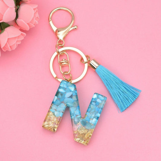 2 PCS English Alphabet Epoxy Tassel Keychain Bag Pendant(N) - In Car by buy2fix | Online Shopping UK | buy2fix