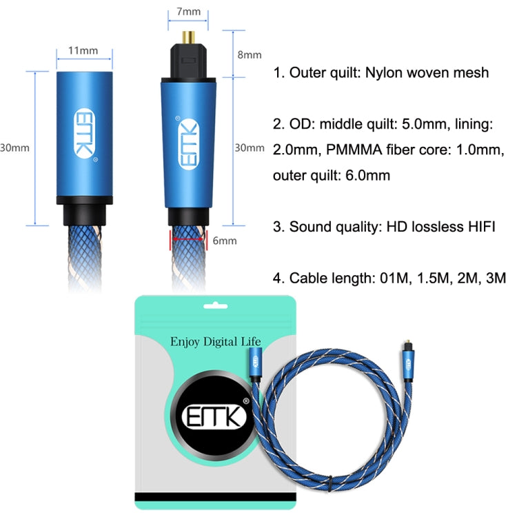 EMK Male To Female SPDIF Paired Digital Optical Audio Extension Cable, Cable Length: 1m (Blue) - Audio Optical Cables by EMK | Online Shopping UK | buy2fix