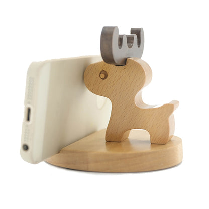 Wooden Mobile Phone Bracket Beech Lazy Mobile Phone Holder,Style: Little Deer With Antlers - Desktop Holder by buy2fix | Online Shopping UK | buy2fix