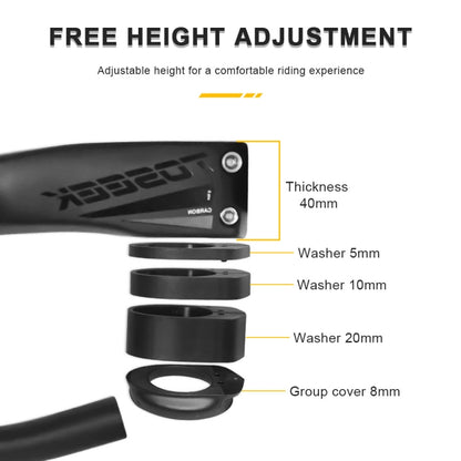 TOSEEK TR5500 Integrated Bending Handlebar Carbon Fiber Bike Grips, Size: 38x8cm - Outdoor & Sports by TOSEEK | Online Shopping UK | buy2fix