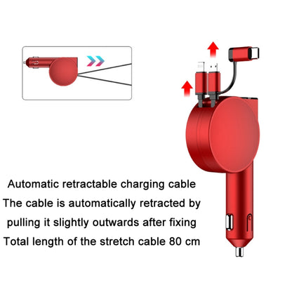 3 In 1 60W Fast Charging Dual Cable Retractable Car Charger(Red) - In Car by buy2fix | Online Shopping UK | buy2fix