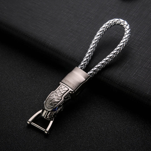 HONEST Diamond Encrusted Car Keychain Leather Cord Leopard Metal Keychain Pendant(Upgrade White) - In Car by HONEST | Online Shopping UK | buy2fix