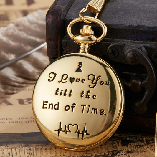 Engraved Vintage Commemorative Quartz Pocket Watch Round Watch, Style: I Love You (Gold) - Necklace Watch Watches by buy2fix | Online Shopping UK | buy2fix