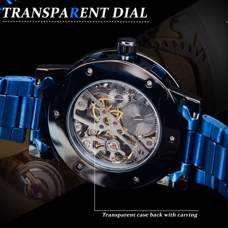 Winner Leisure Skeleton Diamond Luminous Pointer Watch Men Manual Mechanical Watch(Blue Belt Silver Shell Blue Face) - Metal Strap Watches by Winner | Online Shopping UK | buy2fix