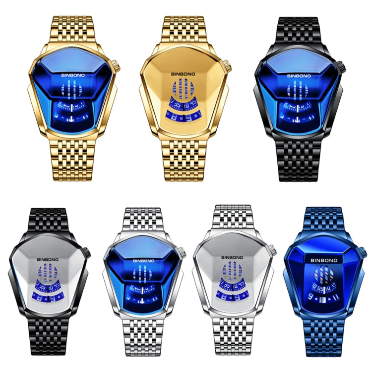 BINBOND Locomotive Concept Steel Belt Watch Men Live Black Technology Watch(Black Stee Blue Face) - Metal Strap Watches by BINBOND | Online Shopping UK | buy2fix