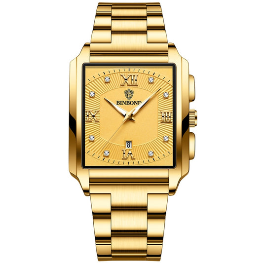 BINBOND B4143 Rectangular Outdoor Men Waterproof Quartz Watches(Full Gold-Gold) - Metal Strap Watches by BINBOND | Online Shopping UK | buy2fix