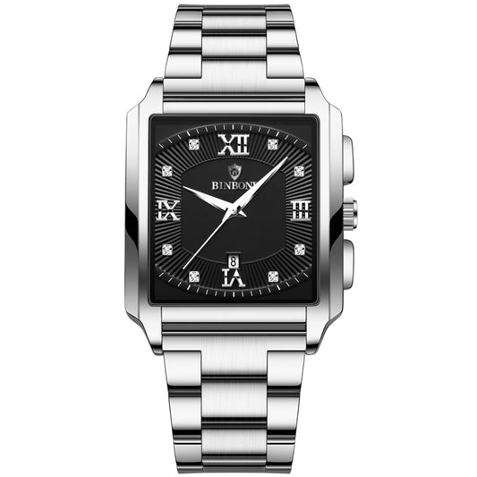 BINBOND B4143 Rectangular Outdoor Men Waterproof Quartz Watches(White Steel-Black) - Metal Strap Watches by BINBOND | Online Shopping UK | buy2fix