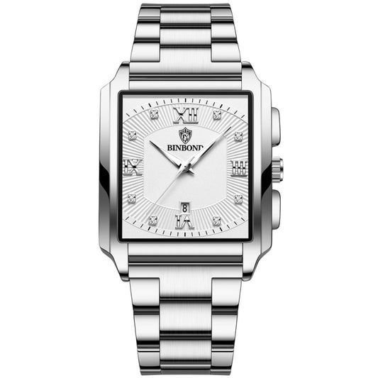 BINBOND B4143 Rectangular Outdoor Men Waterproof Quartz Watches(White Steel-White) - Metal Strap Watches by BINBOND | Online Shopping UK | buy2fix
