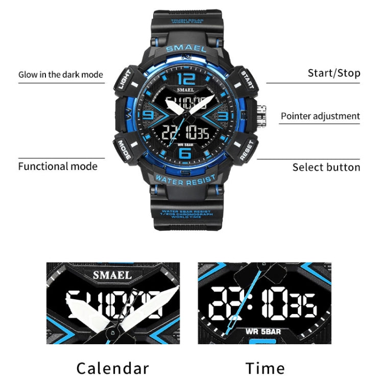 SMAEL 8076 Outdoor Night Light Mountain Climbing Men Sports Watch(Black Blue) - Sport Watches by SMAEL | Online Shopping UK | buy2fix