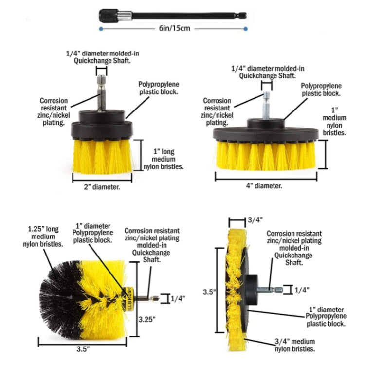 8 In 1 Electric Drill Crevice Cleaning Brush Car Wash Tool Set, Size: A Model(Yellow) - In Car by buy2fix | Online Shopping UK | buy2fix