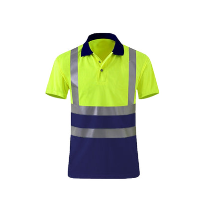 Reflective Quick-drying T-shirt Lapel Short-sleeved Safety Work Shirt, Size: L(Fluorescent +Navy Blue) - Workplace Safety Supplies by buy2fix | Online Shopping UK | buy2fix