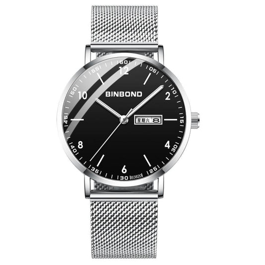 BINBOND B3820 30M Waterproof Ultra-thin Quartz Luminous Starry Watch, Color: White Net-White-Black - Metal Strap Watches by BINBOND | Online Shopping UK | buy2fix