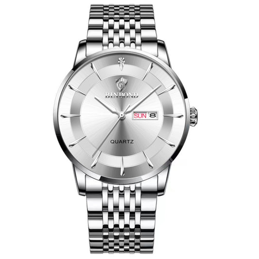 BINBOND B2077 30M Waterproof Quartz Luminous Watch Butterfly Buckle Men's Steel Belt Watch(White Steel-White) - Metal Strap Watches by BINBOND | Online Shopping UK | buy2fix