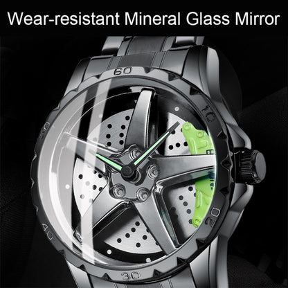 BINBOND D002 Car Hub Dial Multifunctional Waterproof and Wear-resistant Men's Watch(Black Steel-Green) - Metal Strap Watches by BINBOND | Online Shopping UK | buy2fix