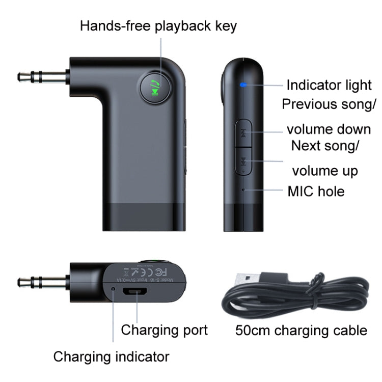 S-18 Car Mini AUX Audio Adapter Wireless Bluetooth 5.0 Receiver -  by buy2fix | Online Shopping UK | buy2fix