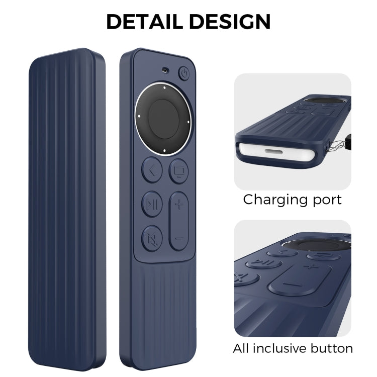 For Apple TV Siri Remote 2/3 AhaStyle PT166 Remote Controller Silicone Protective Case Striped Non-Slip Anti-Drop Cover(Midnight Blue) - Remote Control Covers by AhaStyle | Online Shopping UK | buy2fix