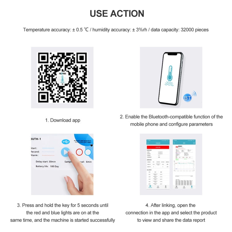 Temp012 Temperature Bluetooth APP Connect Medical Warehouse Cold Chain Transport USB Data Recorder - Thermostat & Thermometer by buy2fix | Online Shopping UK | buy2fix