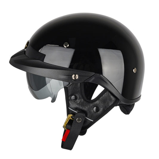 SOMAN Motorcycle Half Helmet Adjustable Helmet With Inner Mirror, Size: M(Bright Black) - Helmets by SOMAN | Online Shopping UK | buy2fix
