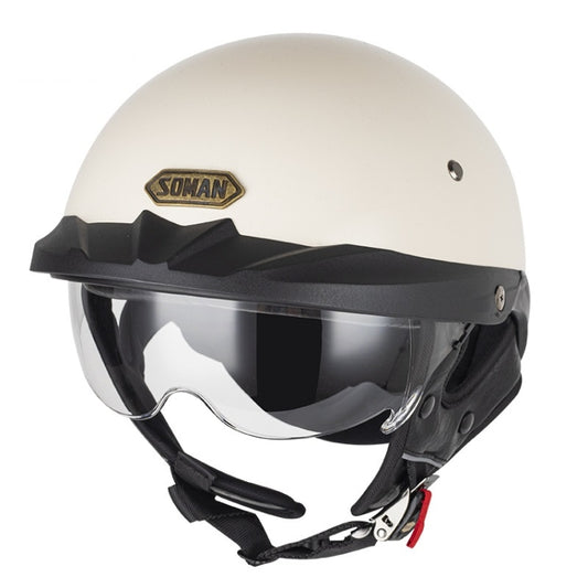 SOMAN Motorcycle Half Helmet Adjustable Helmet With Inner Mirror, Size: L(White with Transparent Mirror) - Helmets by SOMAN | Online Shopping UK | buy2fix