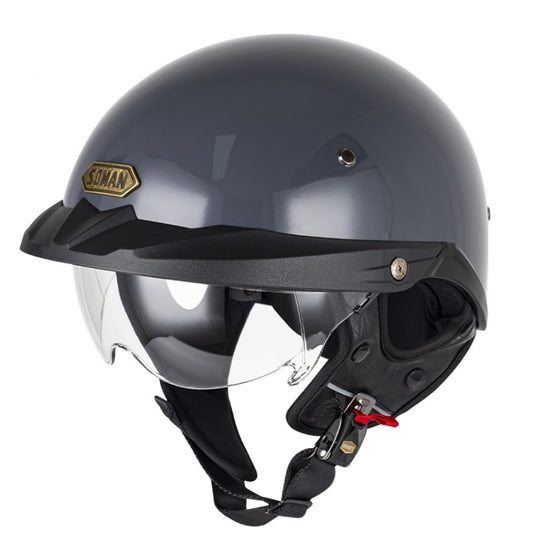 SOMAN Motorcycle Half Helmet Adjustable Helmet With Inner Mirror, Size: XL(Cement Gray with Transparent Mirror) - Helmets by SOMAN | Online Shopping UK | buy2fix