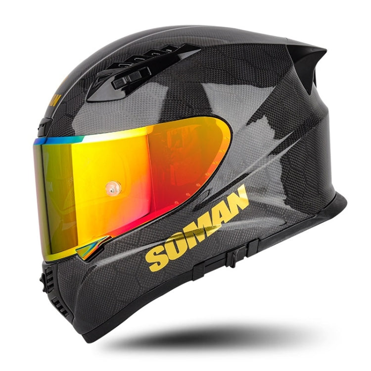 SOMAN Motorcycle Carbon Fiber Double Lens Thermal Safety Helmet, Size: M(Snake Carbon Fiber REVO) - Helmets by SOMAN | Online Shopping UK | buy2fix