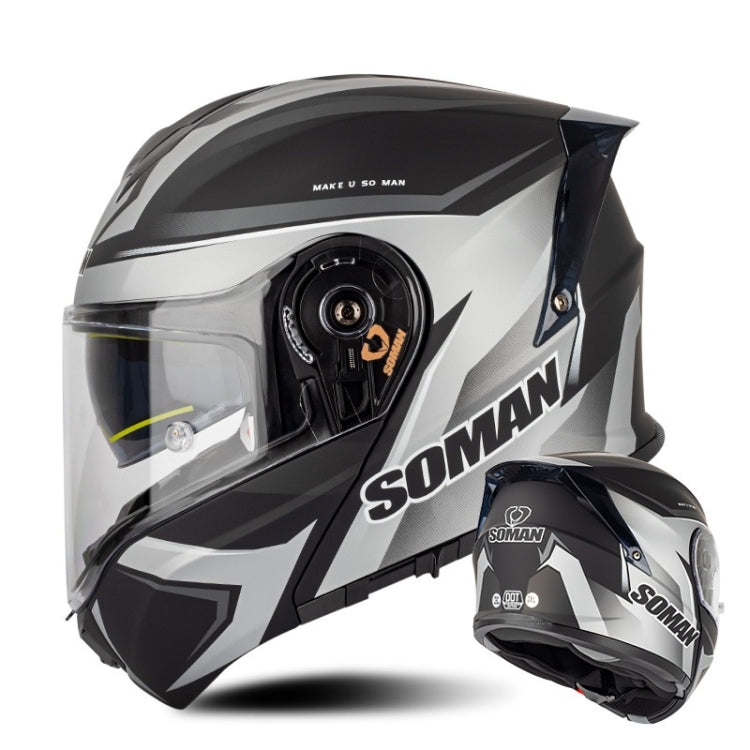 SOMAN Racing Motorcycle Double Lens Riding Safety Helmet, Size: M(Silver Gray Black Vision) - Helmets by SOMAN | Online Shopping UK | buy2fix