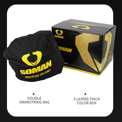 SOMAN Motorcycle Dual Lens Riding Peel-Off Full Coverage Helmet, Size: S(Black Fluorescent Yellow Spark) - Helmets by SOMAN | Online Shopping UK | buy2fix
