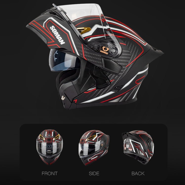 SOMAN Motorcycle Dual Lens Riding Peel-Off Full Coverage Helmet, Size: M(Black Red Track) - Helmets by SOMAN | Online Shopping UK | buy2fix