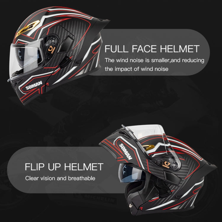 SOMAN Motorcycle Dual Lens Riding Peel-Off Full Coverage Helmet, Size: XXL(Bright Black) - Helmets by SOMAN | Online Shopping UK | buy2fix