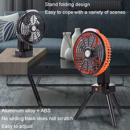 Outdoor Camping USB Charging Fan Tent Swing Head Fan With Tripod LED Light(Black Orange) - Electric Fans by buy2fix | Online Shopping UK | buy2fix