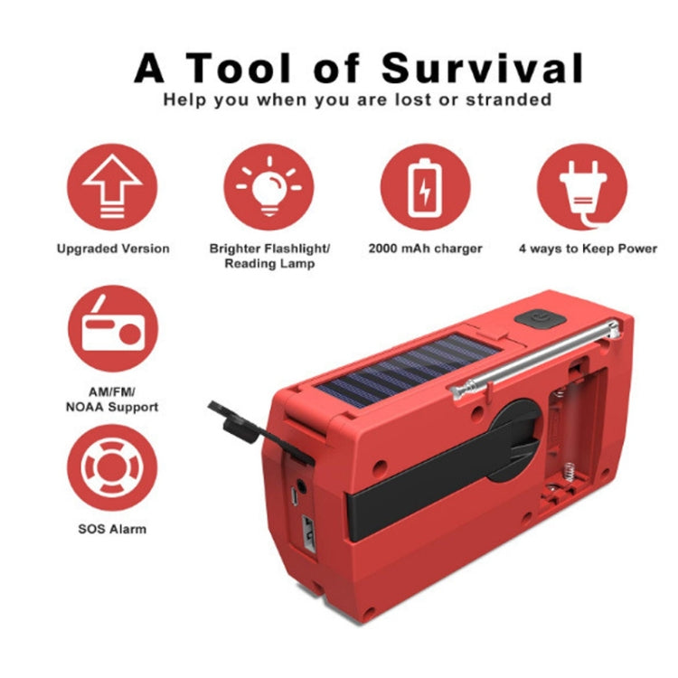 AM/FM/NoAA 2000mAh Emergency Radio Portable Hand Crank Solar Powered Radio(Red) - Radio Player by buy2fix | Online Shopping UK | buy2fix