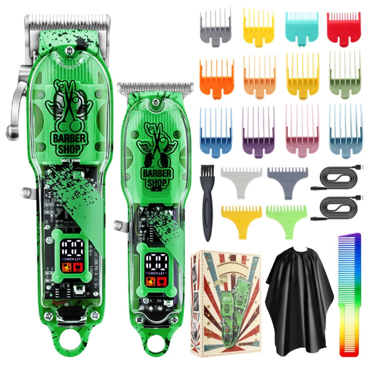 Haircutter Set Transparent Body Oil Head Electric Hair Clipper Men Home Electric Pusher(Scissors Green) - Hair Trimmer by buy2fix | Online Shopping UK | buy2fix