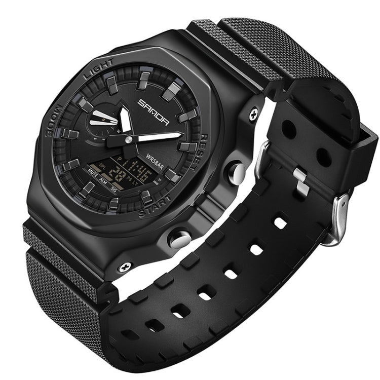 SANDA Octagonal Oak Hand Lamp Waterproof Sports Alarm Clock Men Watch(Full Black) - Silicone Strap Watches by SANDA | Online Shopping UK | buy2fix