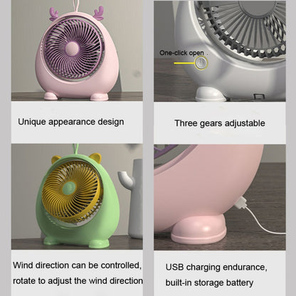 Dormitory Portable Animal Ear Desktop Electric Fan, Style: Charging Version Pink - Electric Fans by buy2fix | Online Shopping UK | buy2fix