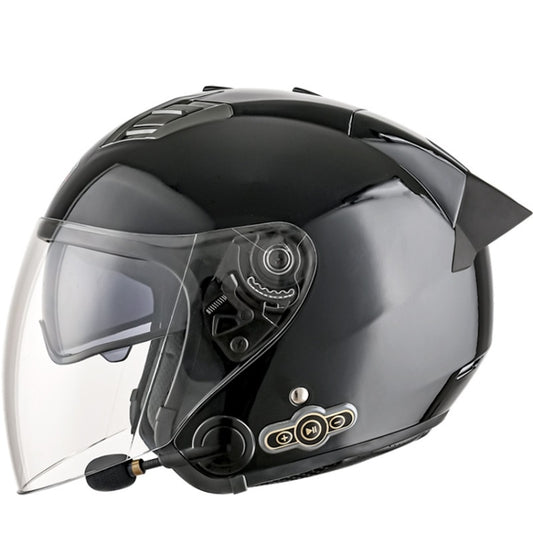 KUQIBAO Motorcycle Smart Bluetooth Sun Protection Double Lens Safety Helmet, Size: XXL(Bright Black+Black Tail) - Helmets by KUQIBAO | Online Shopping UK | buy2fix