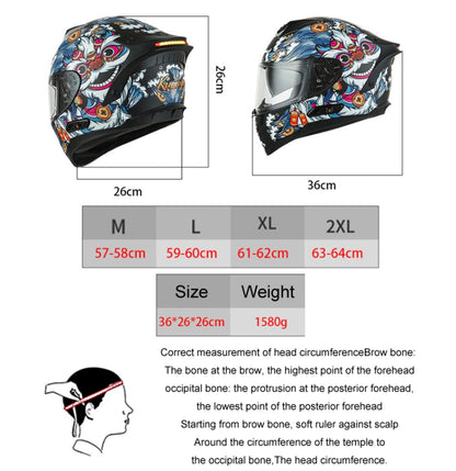 KUQIBAO Motorcycle Dual Lens Anti-Fog Helmet With LED Light, Size: L(White Wake Lion) - Helmets by KUQIBAO | Online Shopping UK | buy2fix